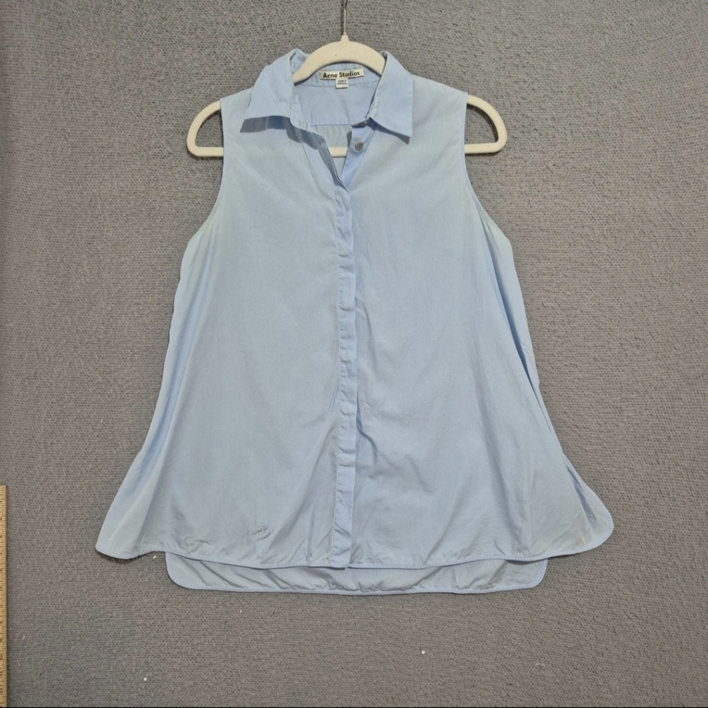 Acne Studios Women's Sleevless Cotton Blue Collered Button Up Top 36